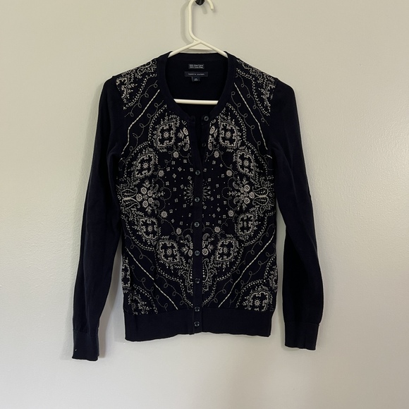 Tommy Hilfiger Sweaters - Tommy Hilfiger Sweater Small Petite Navy Paisley Cardigan Button Front Classic